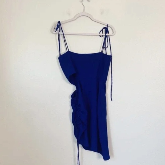 BLUE : Amanda Uprichard Abriella BLUE Tie Strap Mini Dress with Side Cut Out - Picture 4 of 8